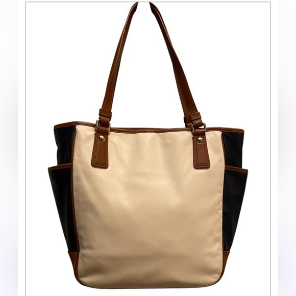 Coach Park Metro Leather Tote bag in a cream, navy, and brown color block F23683 - Picture 4 of 11